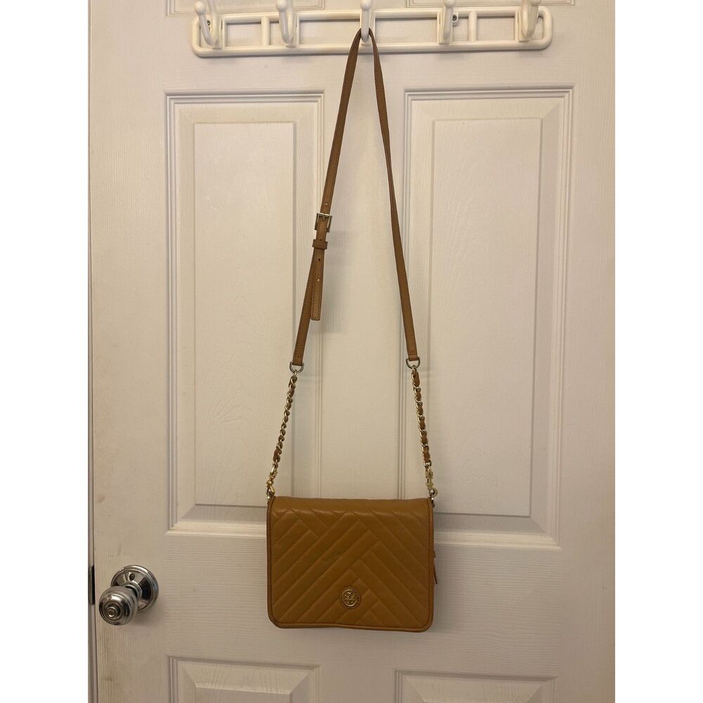 Tory Burch Tan Quilted Leather Crossbody Bag Gold Hardware